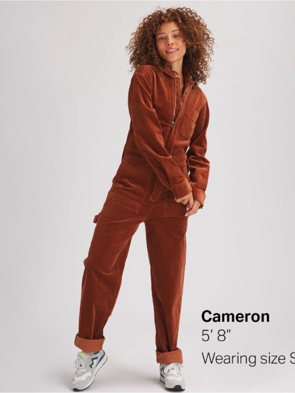 Corduroy Utility Jumpsuit in Rust Brown